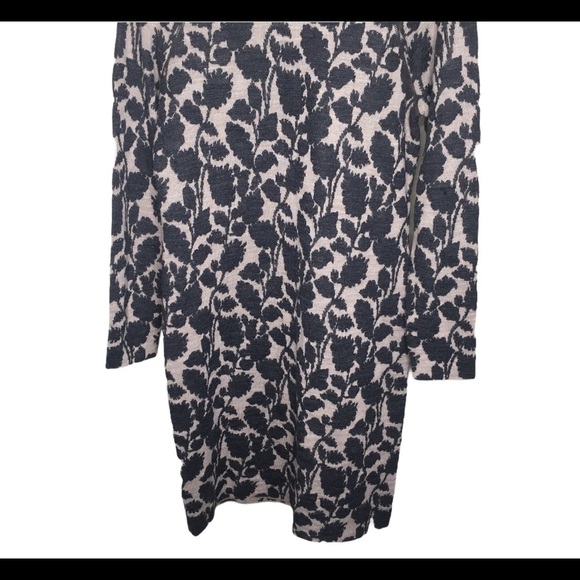 ANN TAYLOR LOFT Knit Dress With Floral Print & Long Sleeves Taupe/Beige Sz Large - Picture 5 of 7